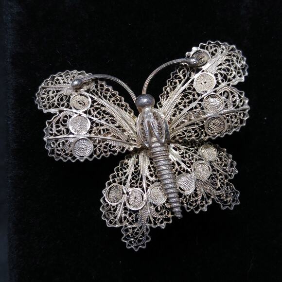 Antique Cannetille Butterfly Brooch, Vermeil 800 Silver - Picture 4 of 10